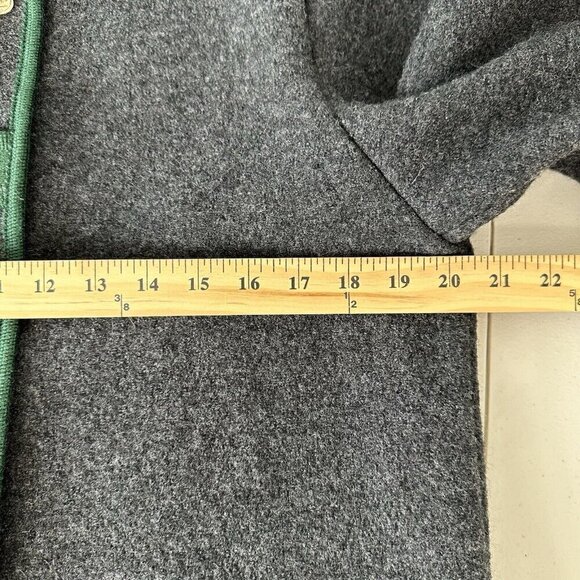 Elegance Seiler Cardigan Boiled Wool Button Front Sz 38 Gray Green trim Pockets - Picture 11 of 13